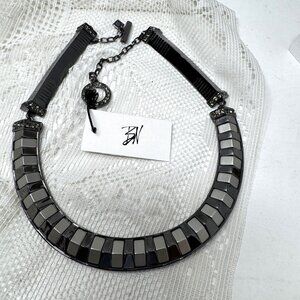 Black & White Geometric Statement Necklace With Adjustable Chain & Crystal Accen